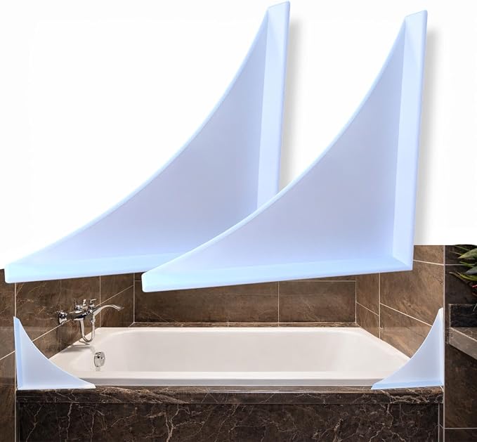Shower Splash Guard Kit | Large Bathtub Splash Guards | Waterproof Self-Adhesive Shower Corner Guards | Keeps Water in Shower or Bath | 2 Pack 6.75 x 6.75 in