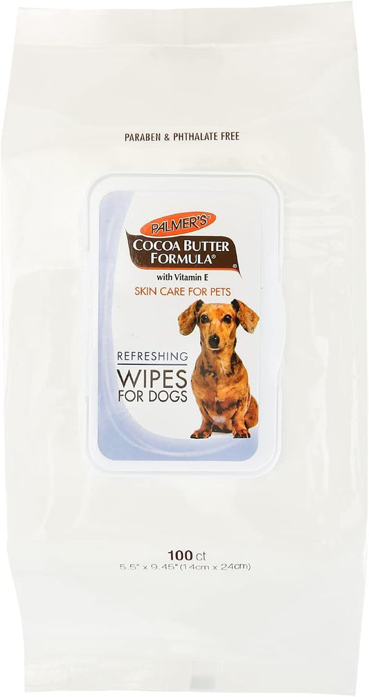 Palmer's for Pets Cocoa Butter Formula Refreshing Wipes for Dogs and Puppies - Paraben Free, Phthalate Free Dog Grooming Wipes with Vitamin E, Gentle Daily Use, 100 Count