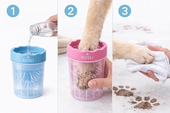 ROSLI Dog Paw Clianer Cup - Portable Pet Paw Washer for Dogs - Deep Cleaning Mud & Dirt - Silicone Brush - Easy to Use & Wash (Blue, Large) (Blue, Large)