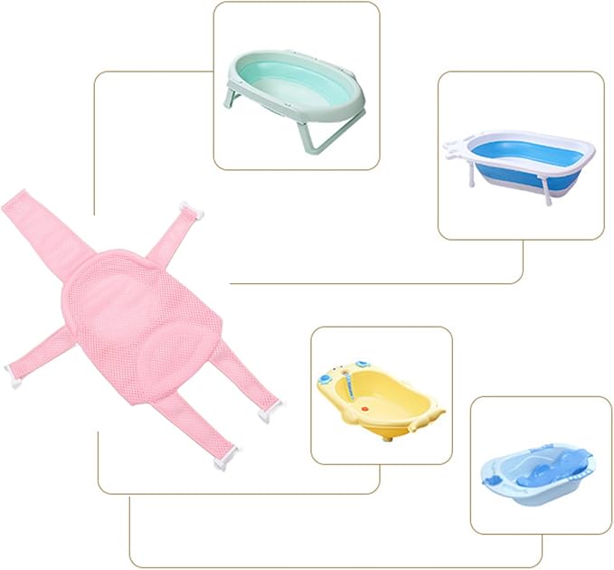 Baby Bath Seat Support Non Slip Universal Detachable Net Bathtub Sling Shower Mesh (Pi-nk)