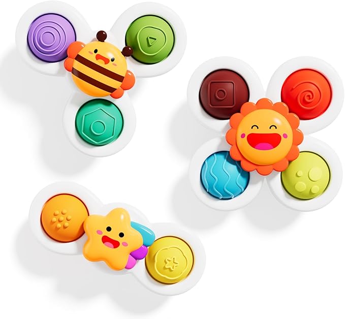 ALASOU 3PCS Pop Suction Cup Spinner Sensory Airplane Travel Toys for 1 Year Old Boy Girl Infant Toddlers|Novelty Spinning Tops 12 18 Months|1 2 Year Old Boy Birthday Gift|Baby Bath Toy Kids Ages 1-3