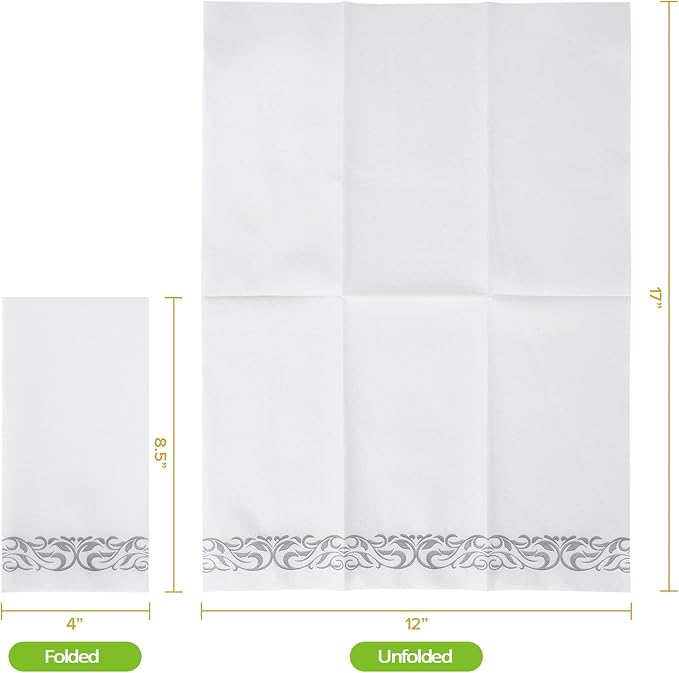 200 PACK Guest Towels Disposable Bathroom, Soft and Linen Feel Disposable Hand Towels, Decorative Bathroom Napkins for Party,Dinners, Wedding, Silver