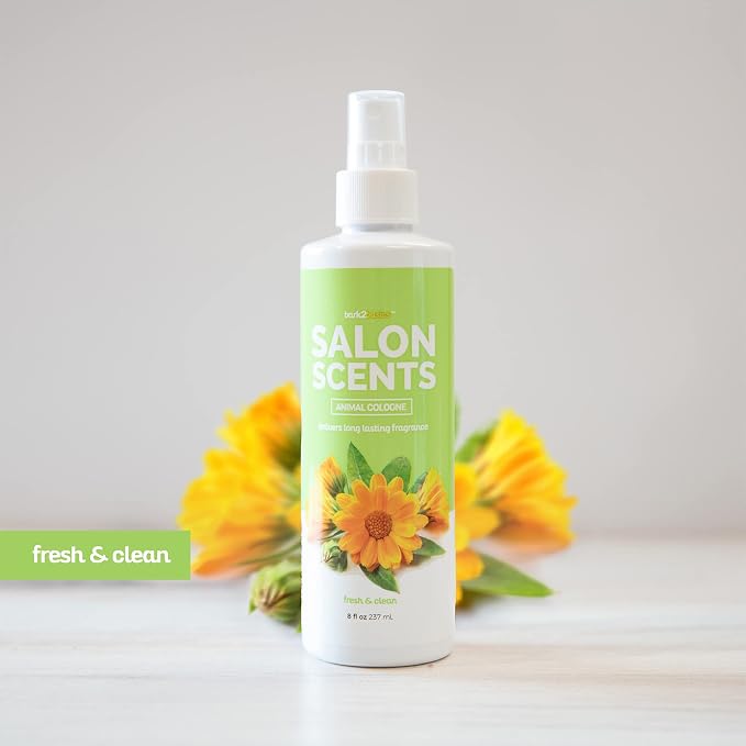 Bark2Basics Salon Scents Pet Grooming Cologne Spray - 8 oz, Natural Professional Groomer Perfume for Dogs and Cats, Deodorizing, Long Lasting, Made in The USA (Fresh and Clean)