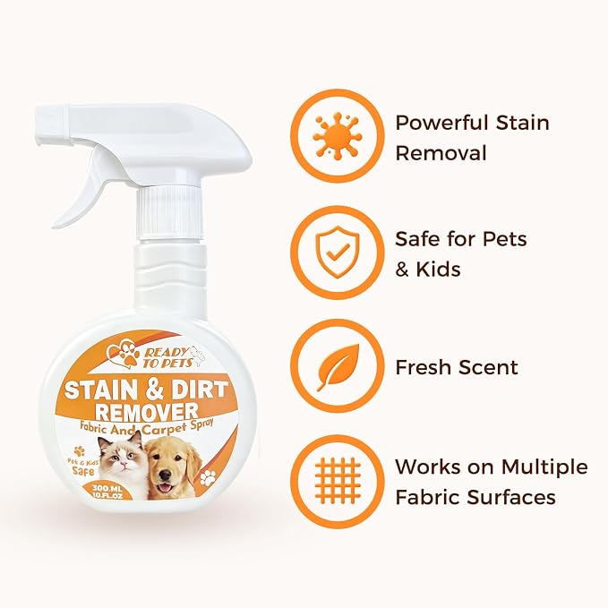 Carpet Stain Remover – Dog & Cat Urine, Poop & Vomit Cleaner – Fabric Spray for Rugs, Bed Sheets, Curtains, Sofas, Upholstery & Car Floor