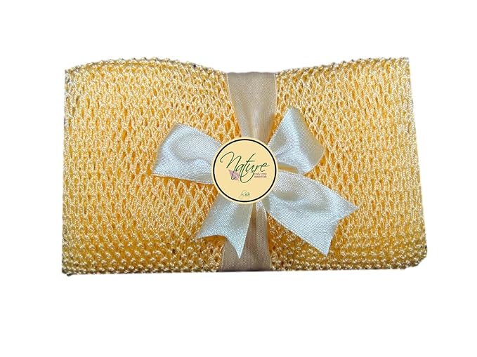 Net Bath Sponge, Long, Skin Exfoliation, African, Porous (Golden Apricot)