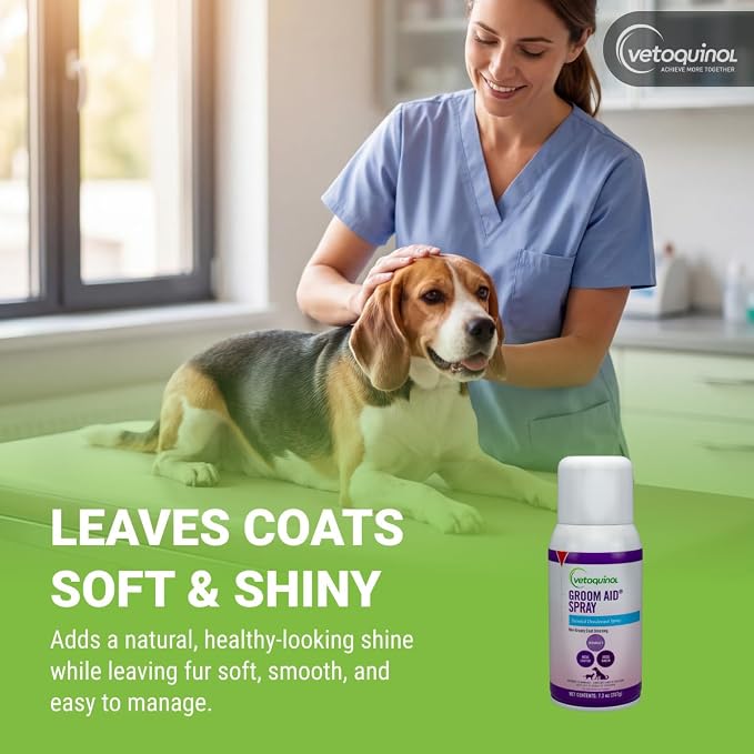 Vetoquinol Groom Aid Spray - Non-Greasy Grooming Spray for Cats & Dogs - Supports Silky Coat & Tangle-Free Fur - Quick Absorbing Fur Conditioner - Fresh Scent - 7.3 oz