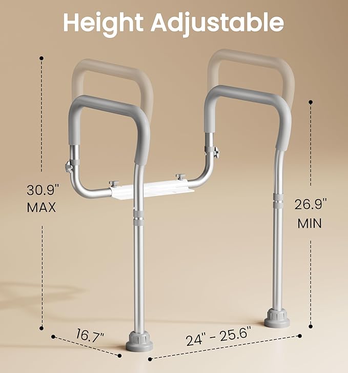 HOMLAND Toilet Safety Rails for Seniors, 350LB Aluminum Toilet Handle | Adjustable Height & Width, Soft Padded Handles, Anti-Slip Rubber Feet, Toilet Safety Frame, Toilet Grab Bars For Elderly