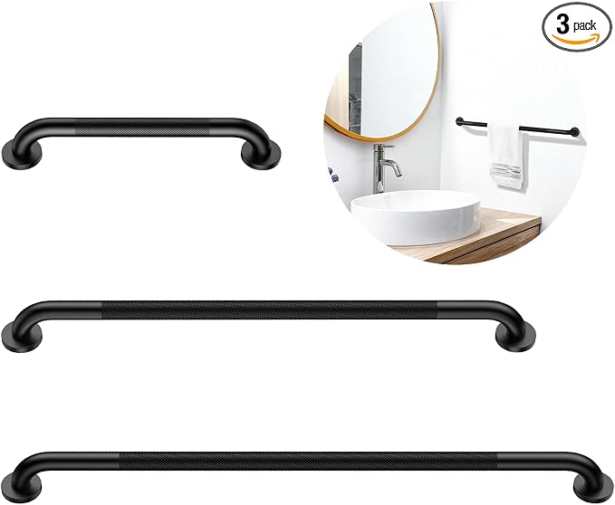 3 Pack Bathroom Grab Bar for Commercial, Munzong 18" 36" 42" Black Shower Grab Bar Bundle,1.25" Diameter Handicap Balance Bar,Anti Slip Safety Hand Rail for Elderly Injury Senior Assist Bath Handle