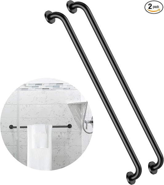 2 Pack 40 Inch Black Shower Grab Bars, ZUEXT Stainless Steel Bathroom Wall Grab Bar Handle, Shower Balance Bar, Safety Hand Rail Support,Handicap Elderly Senior Assist Bath Grab Handle(1.25" Diameter)