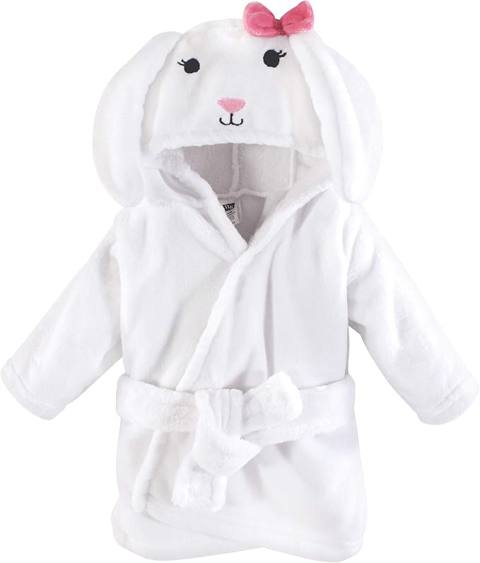 Hudson Baby Unisex Baby Plush Animal Face Bathrobe, Bunny, 0-9 Months