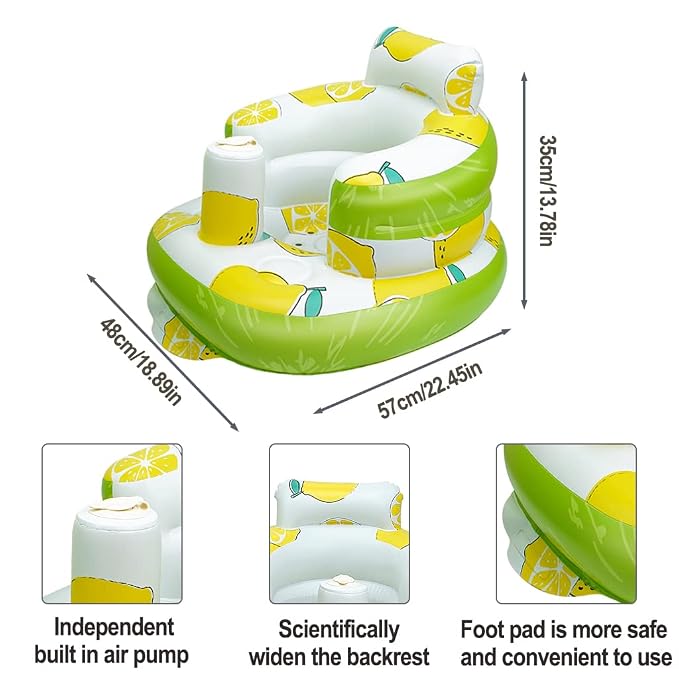 AirSwim Inflatable Baby Seat, Inflatable Baby Chair for Babies 3 Months and Up, Summer Blow Up Chair with Built in Air Pump, Infant Floor Seats for Learning to Sit, Palying, Camping, Lemon