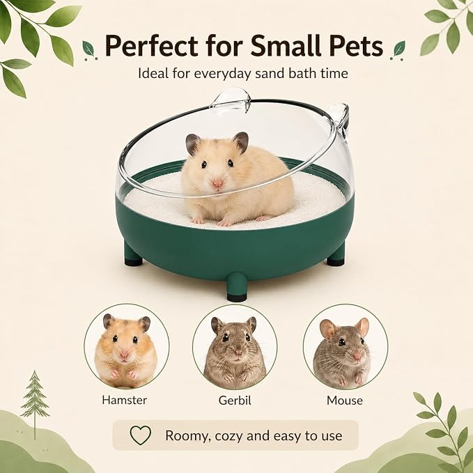Meow&Woof Hamster Sand Bath Container, Large Sandbox Toilet Gerbil Batheoom, Tiny Chinchilla Dust Bathtub Sand Bath Box for Hamster Cage Accessories 5.2 Inch-Dark Green