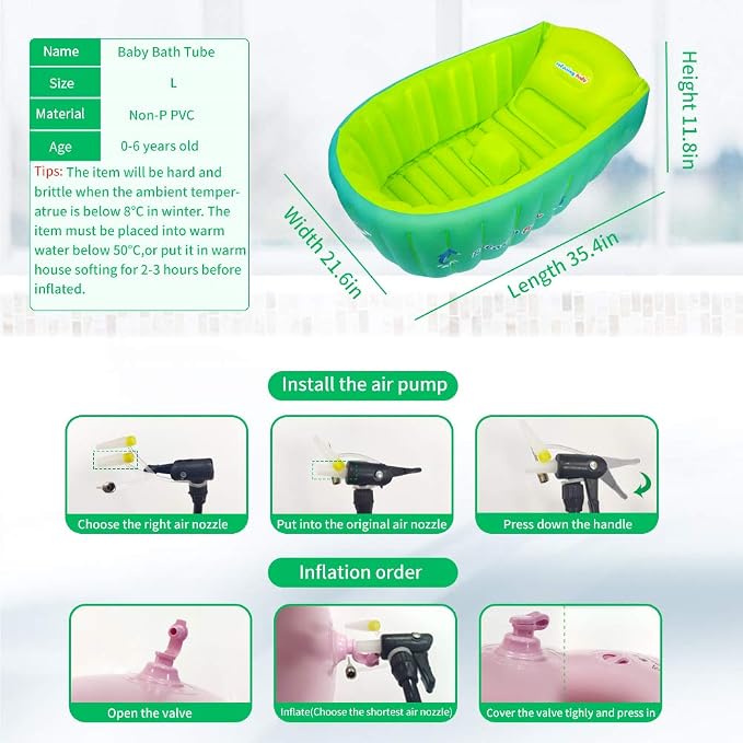 | Inflatable Baby Bathtub,Newborn Bathtub Seat for Infant,Non-Slip Baby Pool for Sitting up,Foldable Toddler Tub Shower,Portable Travel Bath for Kids 0-6 Year (Multi, Animal Print)
