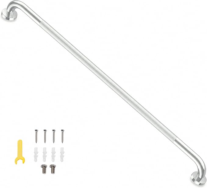 48 Inch Shower Grab Bar, Bathroom Grab Bar Handle with Anti-Slip Knurled Grip, Stainless Steel Bath Balance Bar, 1.25" Diameter Bath Safety Bar Support for Seniors Elderly Pregnant, Brushed Nickel
