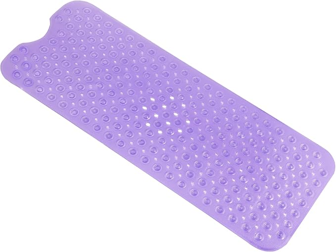 Anti-Slip Bathtub Shower mat, 40×16 inch（ 100 × 40cm） Soft Oversized Machine Washable Non-Slip Bathtub mat with Drainage Holes, Bathroom Floor Suction Cup.（1-Clear Purple）