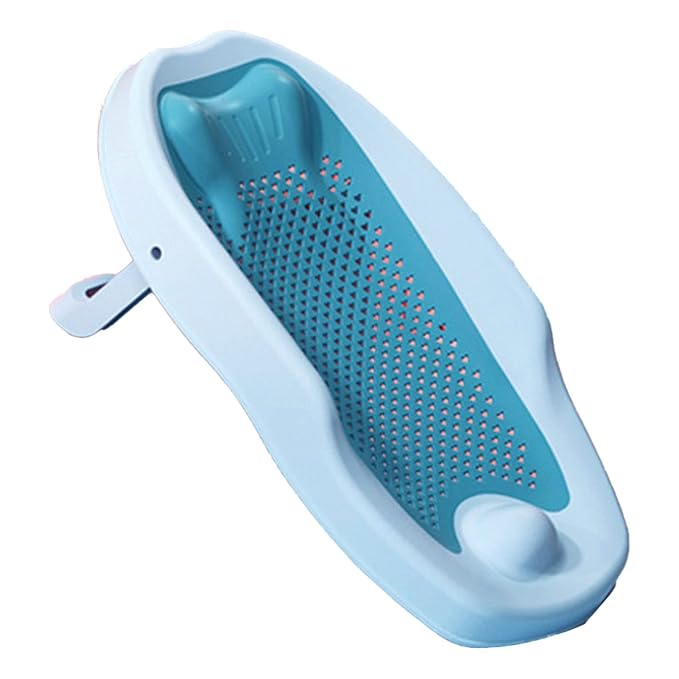Baby Bath Support Seat Non Slip Infant Shower Tub Soft Mesh Bathtub Cushion for Newborns Toddlers Safe Comfortable Bathing Blue PP TPE Material Bathtub Reticulation Design
