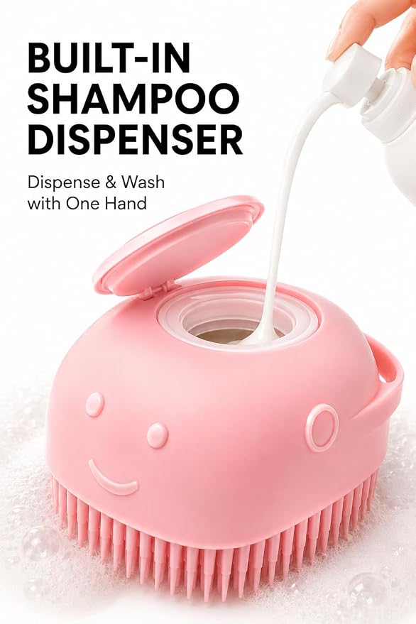 Pet Bath Brush with Shampoo Dispenser, Random Color Sent for Dogs & Cats