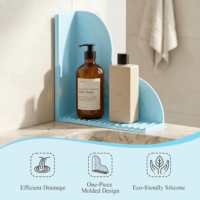 2-Pack Blue All-Silicone Bathtub Splash Guards. | No-Glue Corner Water Stopper with Secure Suction Cups, Easy On/Off Bath Tub Leak Proof Barrier for Walk-in Showers.