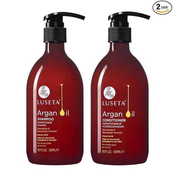 Luseta Argan Oil Shampoo & Conditioner Set for Dry Damaged Hair, 2 * 16.9oz | Smoothing & Thickening for Fine Hair, Anti-Frizz Care, Helps Smooth Strands, Provides Nourishment, Sulfate Free
