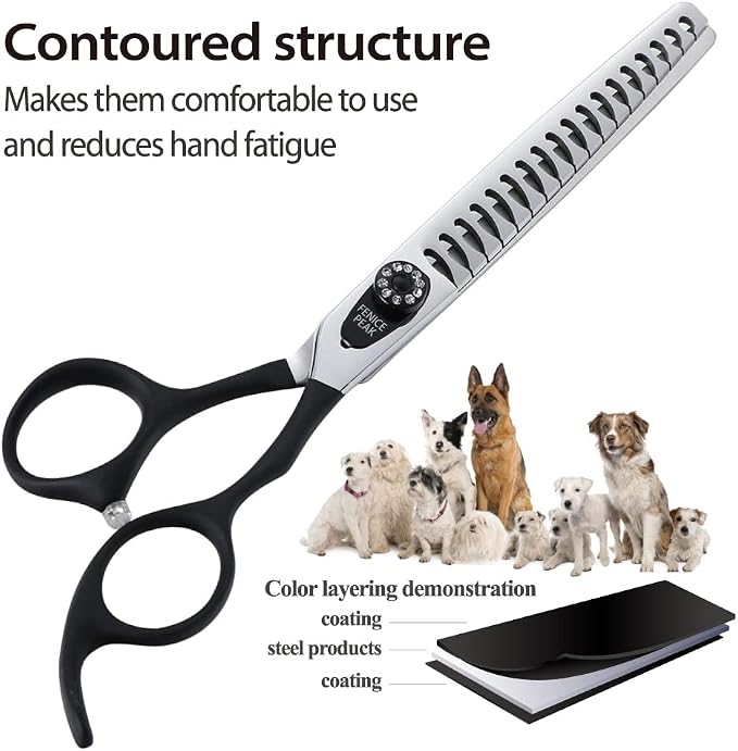 7.0'' Dog Chunker Scissors For Grooming 440C Stainless Steel Black Non-Slip Handle Sharp Blades Professional Pet Trimming Scissors for Cats Thinning Rate 75%
