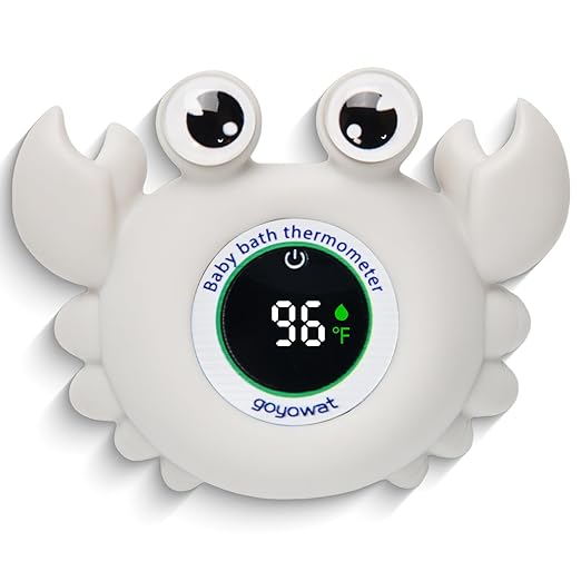 Baby Bathtub Thermometer with LED Display Screen+Grey Crab toy-2-in-1 | Color Coded Alarm (Cold/Comfortable/hot) Bath Temperature Monitor, Adorable Floating Toys for Infants, Essential for Babies