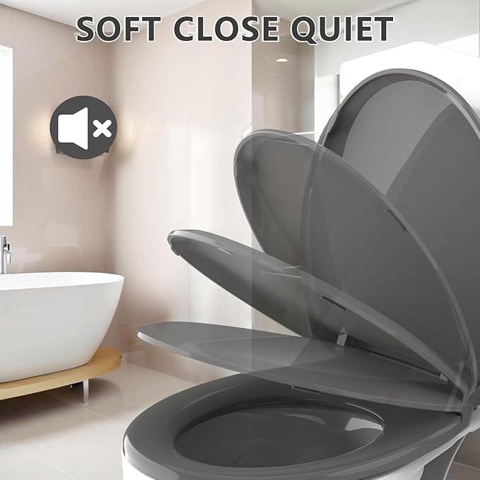 Aünsffer Round Toilet Seat, 16.5inch, Soft Close Quiet, No Alam, Standard Round Universal Size, PP Material Safe and Easy Clean, Dark Grey