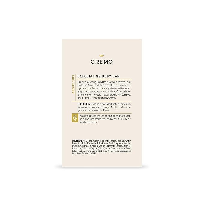 Cremo Exfoliating Body Bar for Men, Italian Bergamot Scent, Multi-Layered Fragrance That Buffs, Cleanses and Hydrates Skin, 5oz (Pack of 12)