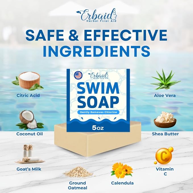 Swimmers Shampoo – Chlorine Removal Body Wash – Natural Face & Body Soap Bar – Removes Chlorine, Salt, Bromine, Hard Water & Sunscreen – Gentle Moisturizing After Swim Care – Made in USA for All Ages