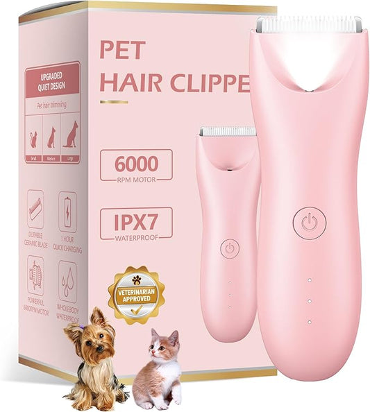 Dog Clippers with LED Light - Quiet Pet Grooming Kit for Paws, Eyes, Ears, Face, Rump - Waterproof Cordless Cat Hair Trimmer for Small Medium Dogs & Animals
