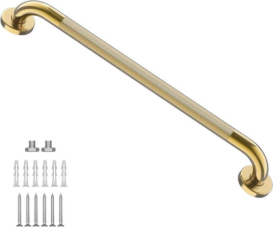 Gold Shower Grab Bar w/Anti-Slip Knurled Grip 32 Inch, Zepolu Wall Mounted Stainless Steel Bath Grab Bar,Safety Balanced Handrail, Handicap Injury Elderly Senior Assist Support Textured Handle