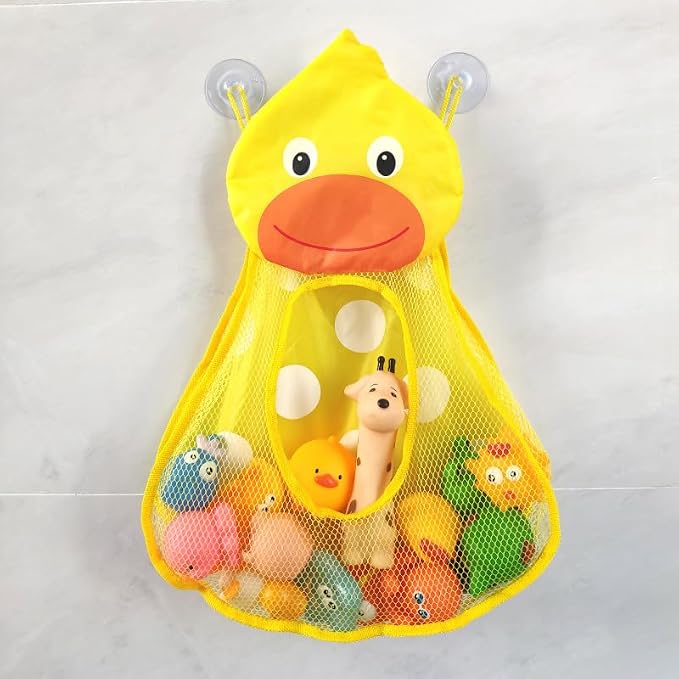 Ximimark 3 pcs Baby Bath Cute Duck Frog Mesh Net Toy Storage Bag with Strong Suction Cups, Bath Game Bag, Bathroom Organizer, for Kids Christmas, Halloween, Thanksgiving Day Gift