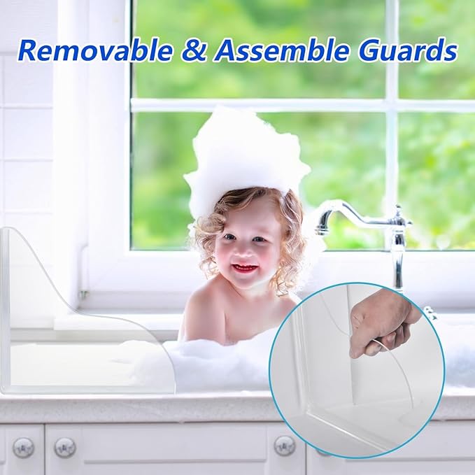 2 Pack Large Shower Splash Guards for Bathtub, Upgraded 8.6 x 7.6 Inch Corner Water Blockers, Waterproof Bath Accessories to Prevent Splashing, Multi-Use for Bathtubs, Sinks & Washbasins