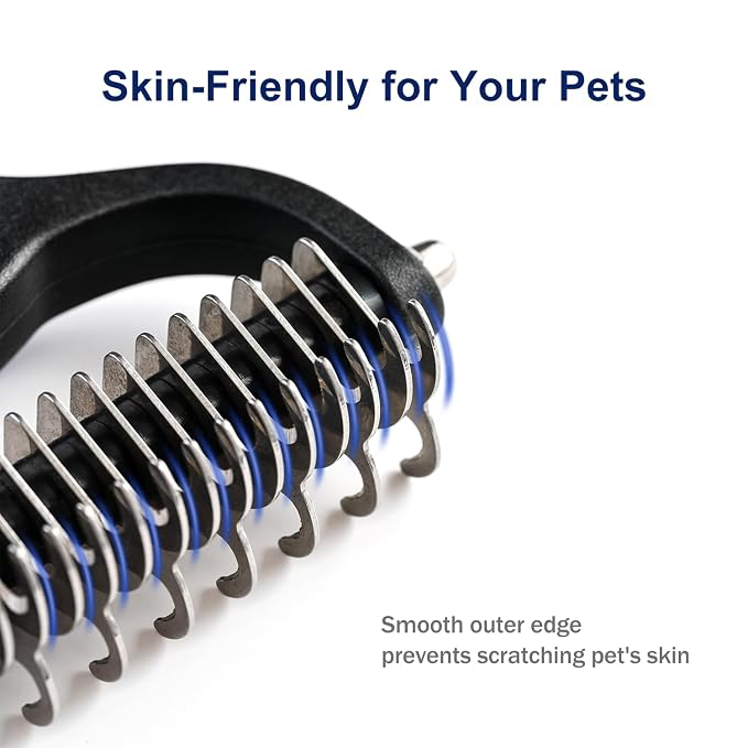 WePet Grooming Rake for Dogs & Cats, Double-Sided Deshedding Brush, Extra-Wide Dematting Tool, Slicker Comb for Undercoat & Loose Hair Removal, Reduces Shedding by 95%, Blue, Small