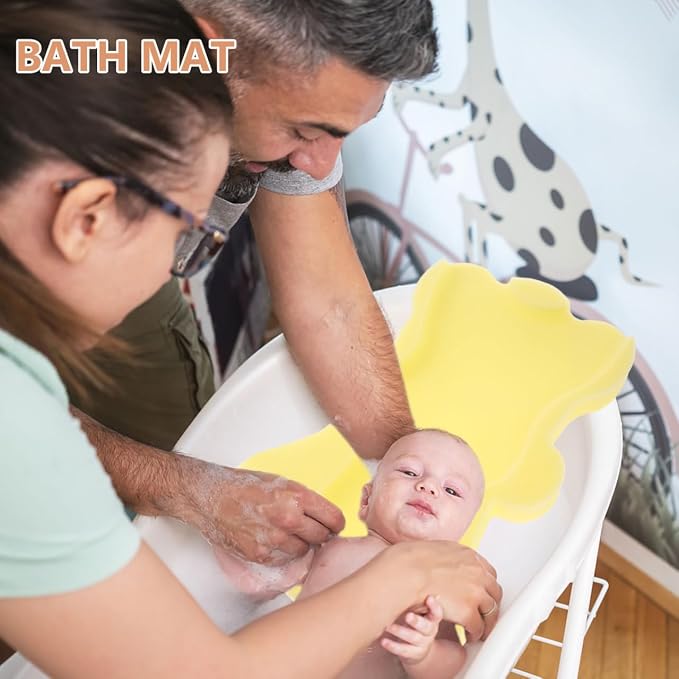 Totority Baby Bath Mat Soft Sponge Cushion for Newborns Non-Slip Bath Pad Support for Infant Bathtub and Sink 19X12 Inch Breathable Baby Sponge Cushion