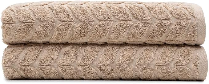 BAGNO MILANO Turkish Cotton Bath Towels, Hand Towels - Soft Plush Jacquard Collection - Highly Absorbent Towel Set (Sand Beige, 2 pcs Bath Towel Set)