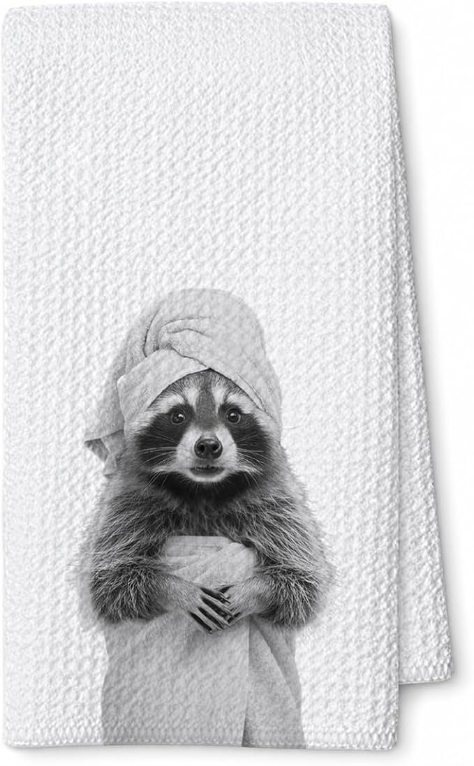 Cute Raccoon Kitchen Towels 1 PCS, Funny Raccoon Hand Towels for Bathroom, Animal Dish Towel Decor, Cute Raccoon Gifts for Women, Pet Owners, Housewarming