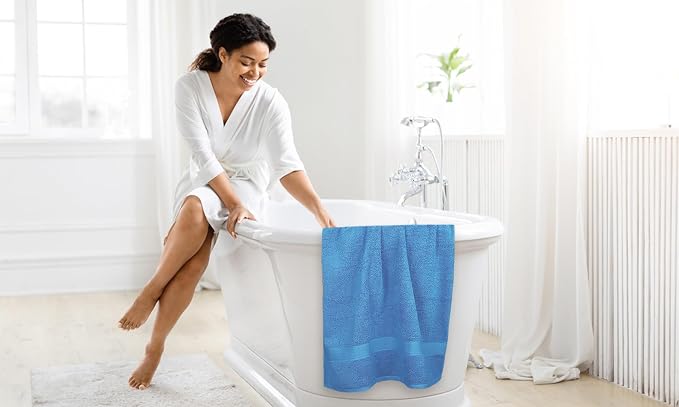 Luxury Bath Towels - 4 Pack Ultra Soft and Absorbent Cotton Bath Towels for Bathroom, Spa, and Hotel Use - Quick-Dry and Durable Towels Set 27x54'' (Electric Blue)