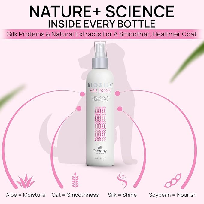 BioSilk for Dogs Silk Therapy Detangling and Shine Protecting Spray, pH Balanced Leave-in Mist with Silk and Vitamins for Dematting, Paraben-Free, All Coats and Breeds, 8 Fl Oz - 6 Pack