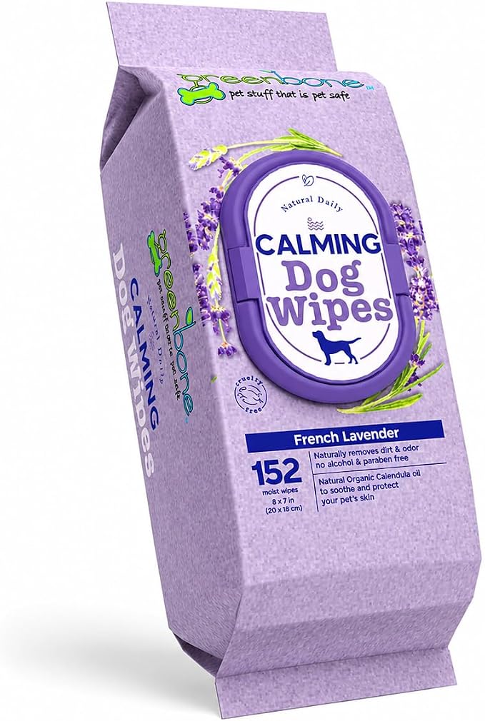 Greenbone Pet Dog Wipes French Lavender Natural for Grooming Paws, Body and Butt, Cleaning Deodorizing