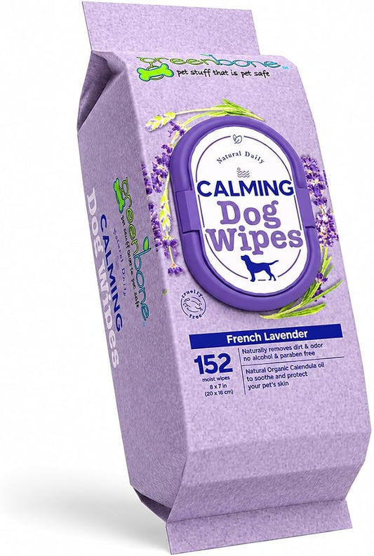 Greenbone Pet Dog Wipes French Lavender Natural for Grooming Paws, Body and Butt, Cleaning Deodorizing