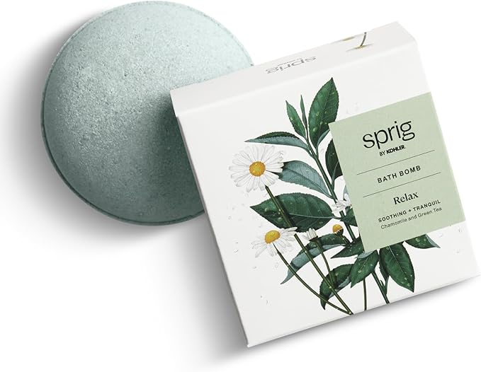 Sprig by Kohler Chamomile + Green Tea Bath Bomb, Hypoallergenic, Made with Natural Botanicals & Premium Skincare Ingredients (Shea Butter, Coconut Oil, & Kaolin Clay) to Calm and Sooth - Relax