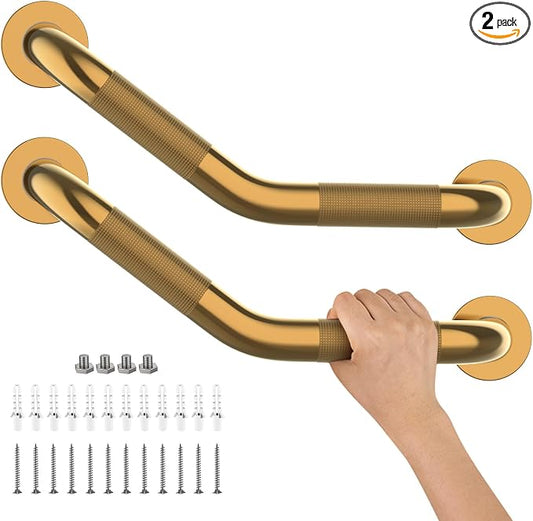 16 Inch Munzong Shower Grab Bars for Seniors, Gold Angled Anti Slip Grab Bars for Bathtubs and Showers Safety Hand Rail Support Handicap Elderly Injury Senior Assist Bath Handle