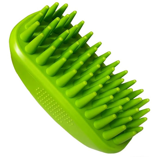 Rubber Curry Brush for Short Haired Dogs, Gentle Curry Comb with Long Pins, Use Wet as Bath Scrubber or Dry for Grooming Loose Hair