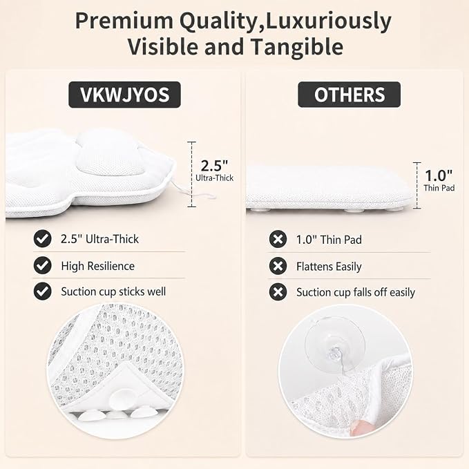 58" Full Body Bath Pillow for Two, Bath Tub Pillows for Head and Neck, Waist, Back Support, 6D Air Mesh Luxury Bathtub Cushion for Soaking Tub, Bathtub Accessories for Relaxing Spa