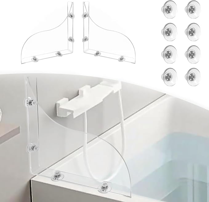 Daily Treasures 2Pcs Removable 9.06"x7.87" Shower Splash Guard with Silicone Sucker, Reusable Splash Guard for Shower, 3MM Thickened Bathtub Splash Guard,Detachable Bathtub Splash Guard for Tub