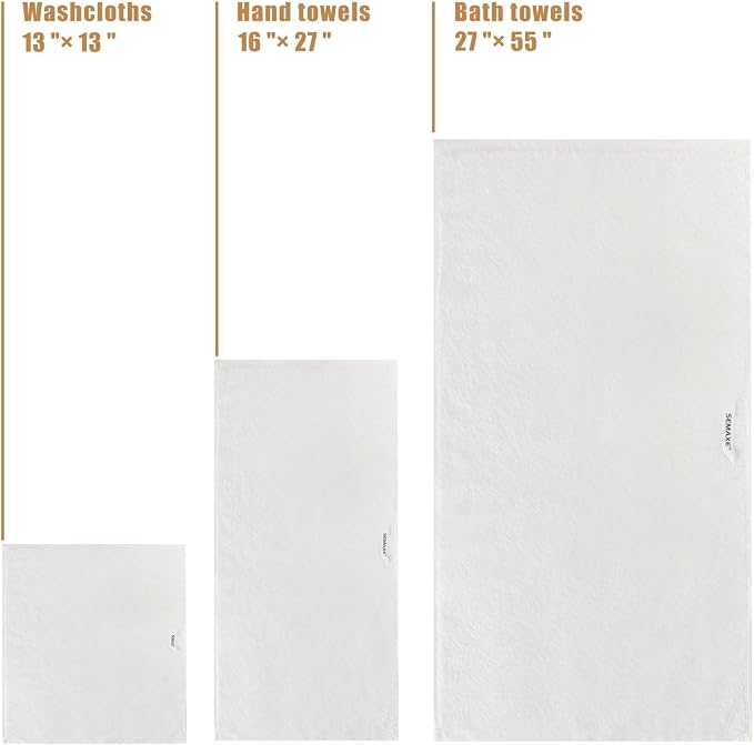 18-Piece Cotton Bath Towel Set with Hanging Loops for Bathroom, White | Stock-up towel set for family bathrooms, guest baths, multi-bath homes, and wash-day rotation, OEKO-TEX certified, easy care