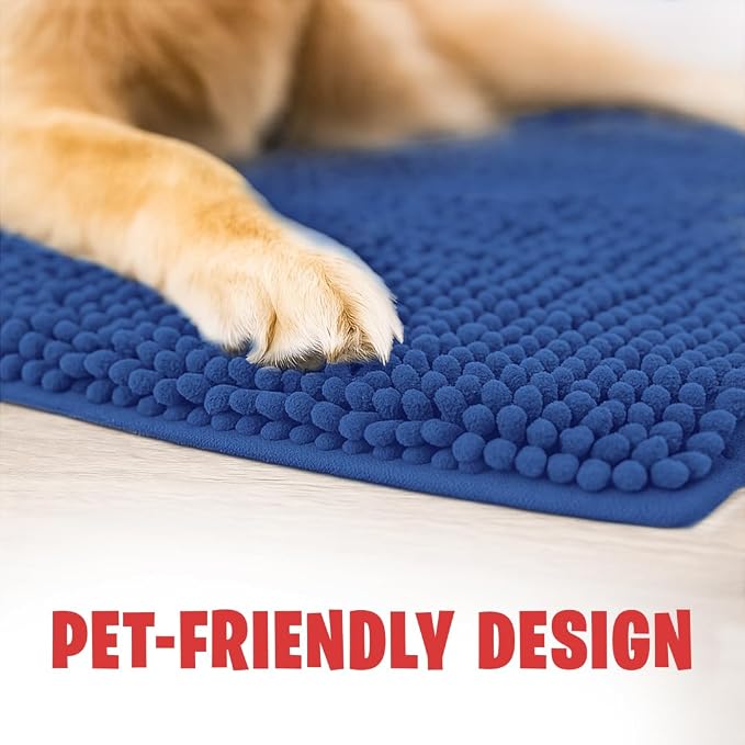MUDGUARD MAT® Dog Door Mat for Muddy Paws, Super Absorbent Microfiber, Non-Slip Indoor Mat, Quick-Dry Chenille Rug for Pets & Entryway, Machine Washable, Navy Blue 24" x 36"