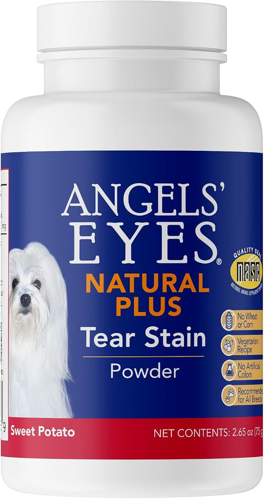 Angels' Eyes Natural Plus Tear Stain Supplement Powder for Dogs | Sweet Potato Flavor | 75g | Vegetarian Daily Support to Prevent Stained Fur | Eyebright & Olive Leaf | No Wheat or Corn