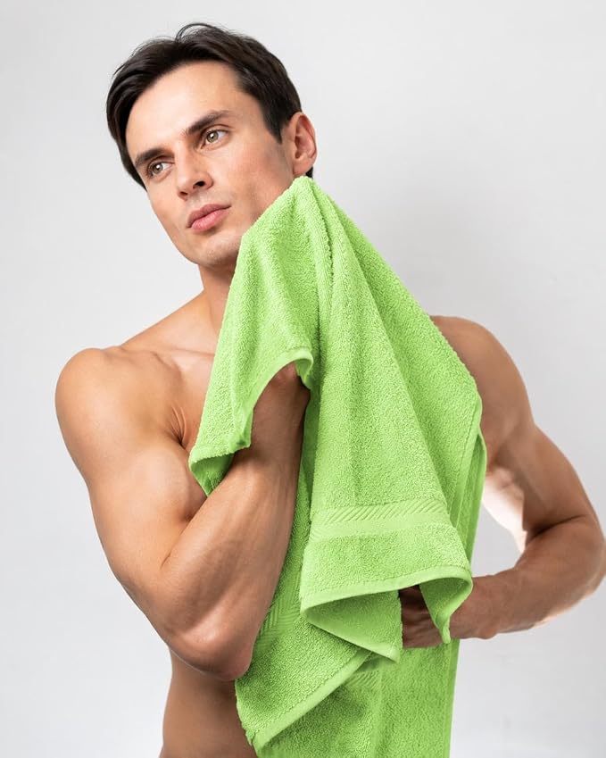 Towel and Linen Mart Cotton White 6 Pack Bath Towel Set,Quick Dry,Absorbent,Light Weight, Soft Feel, Premium Towels for Hotel, Spa and Bathroom (24 x 48) (Green, 24 X 48 6 Pack)