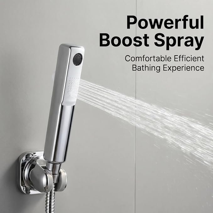 Dog Shower Attachment Kit with Handheld Sprayer – 8FT Flexible Stainless Steel Hose +Shower Arm Diverter – High Pressure Pet Bath Wand for Medium & Large Dogs, Long Thick Coat, Indoor All-Year Use